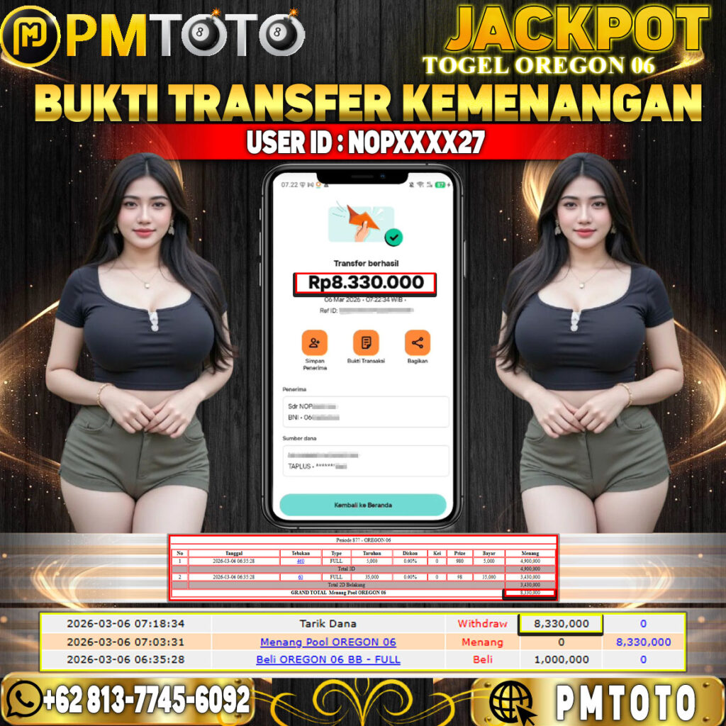 SELAMAT KEPADA MEMBER NOPXXXX27 JACKPOT 8,3 JUTA DI TOGEL OREGON 06