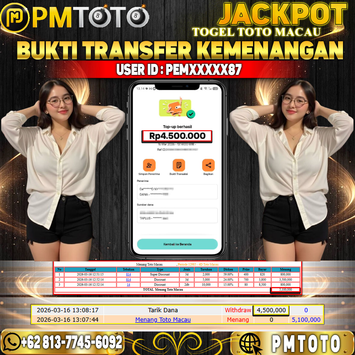 SELAMAT KEPADA MEMBER PEMXXXX87 JACKPOT 4,5 JUTA DI TOGEL TOTO MACAU