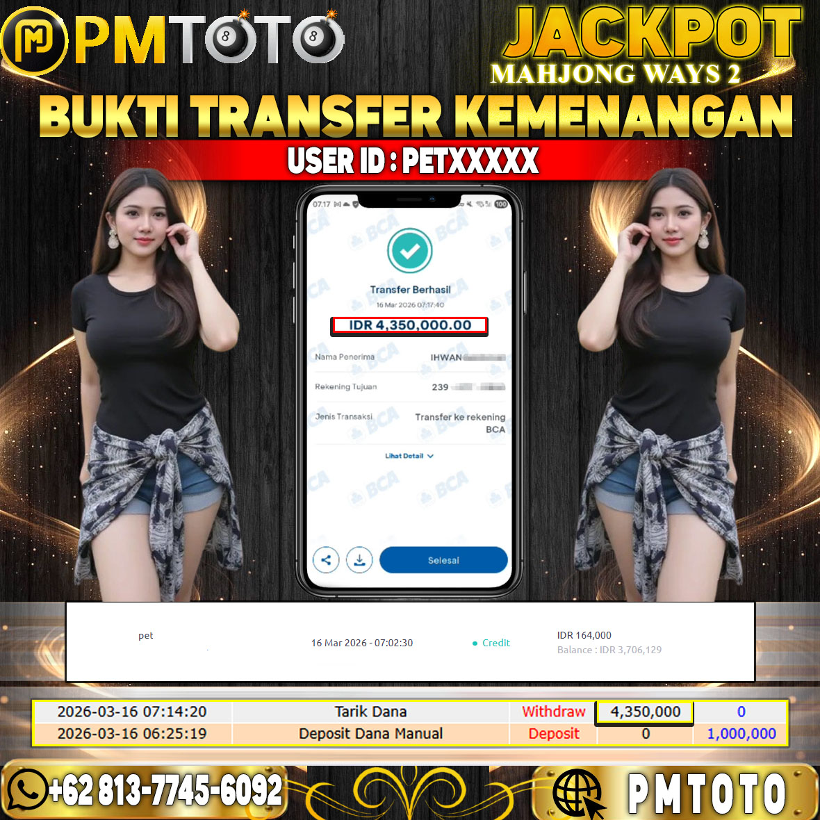 SELAMAT KEPADA MEMBER PETXXXX JACKPOT 4,3 JUTA DI MAHJONG WAYS 2