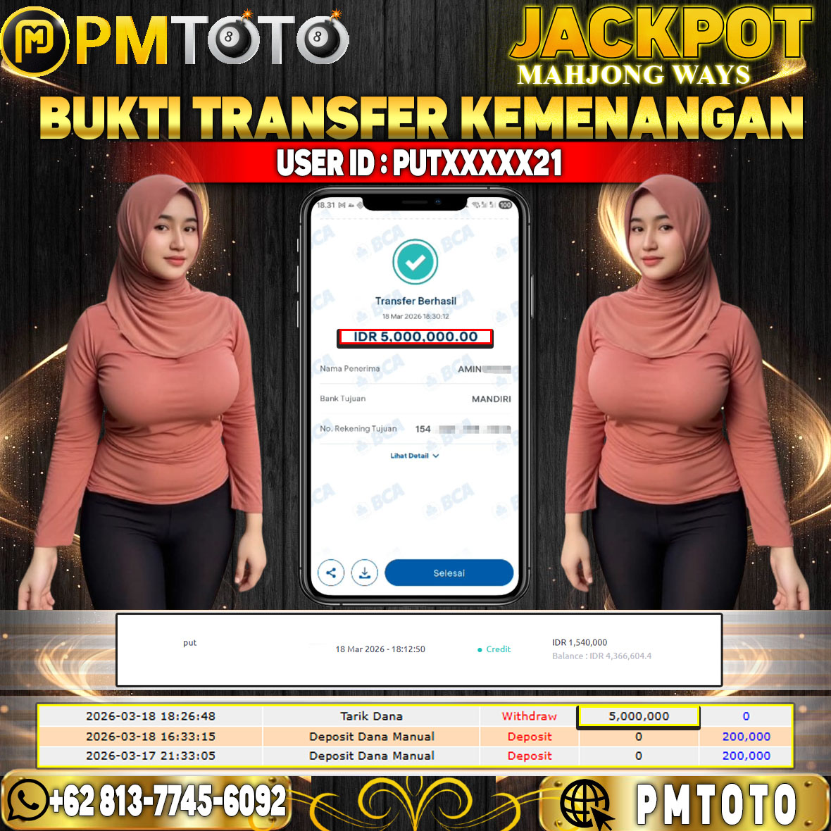 SELAMAT KEPADA MEMBER PUTXXXX21 JACKPOT 5 JUTA DI SLOT MAHJONG WAYS