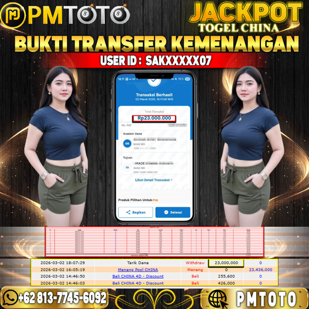 SELAMAT KEPADA MEMBER SAKXXXX07 JACKPOT 23 JUTA DI TOGEL CHINA