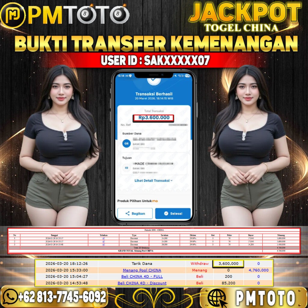 SELAMAT KEPADA MEMBER SAKXXXX07 JACKPOT 3,6 JUTA DI TOGEL CHINA
