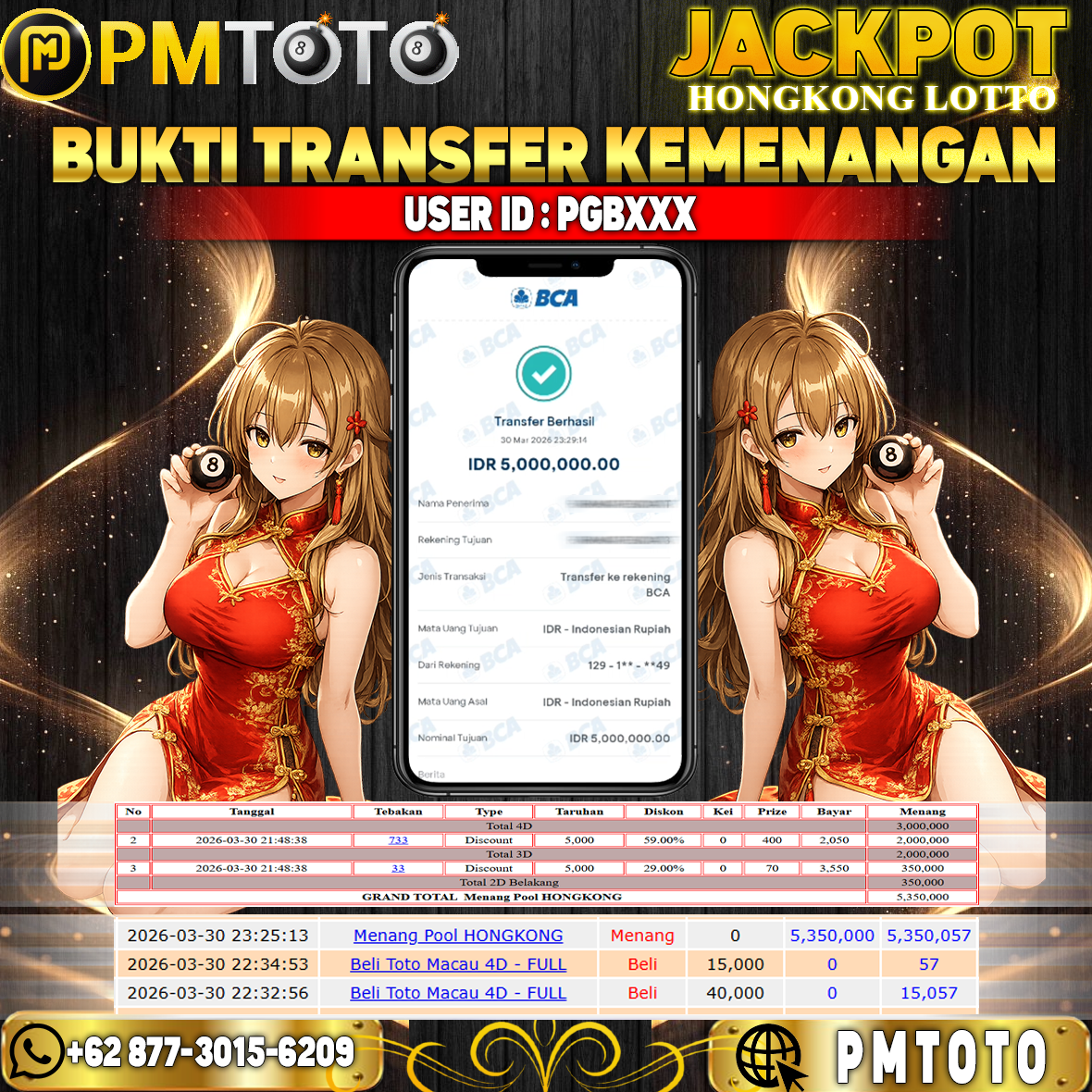 SELAMAT KEPADA MEMBER PGBXXX JACKPOT 5 JUTA DI TOGEL TOTOMACAU 5D