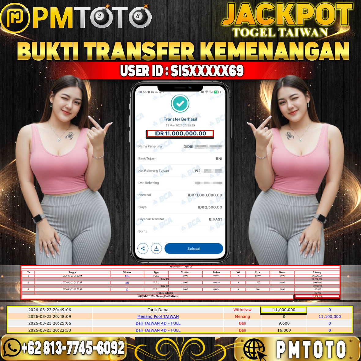 SELAMAT KEPADA MEMBER SISXXXX69 JACKPOT 11 JUTA DI TOGEL TAIWAN