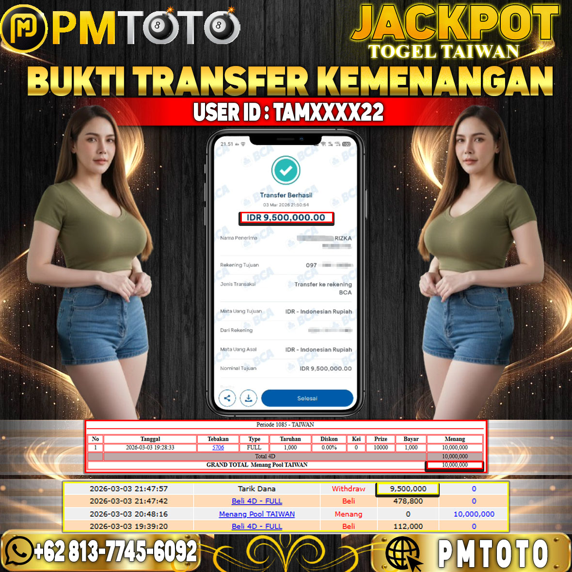 SELAMAT KEPADA MEMBER TAMXXXX22 JACKPOT 9,5 JUTA DI TOGEL TAIWAN
