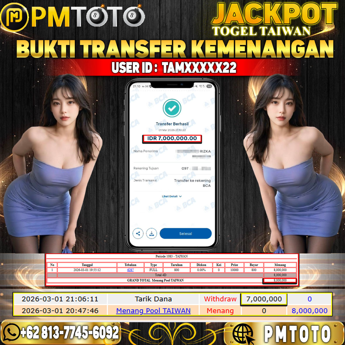 SELAMAT KEPADA MEMBER TAMXXXX22 JACKPOT 7 JUTA DI TOGEL TAIWAN