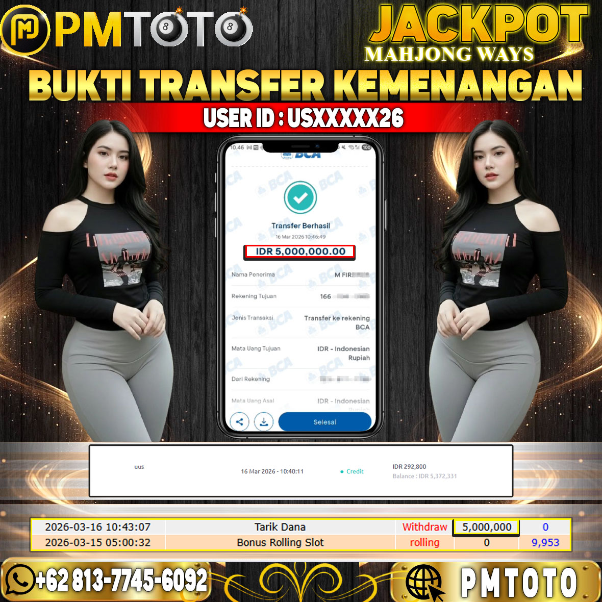 SELAMAT KEPADA MEMBER USXXXX26 JACKPOT 5 JUTA DI MAHJONG WAYS