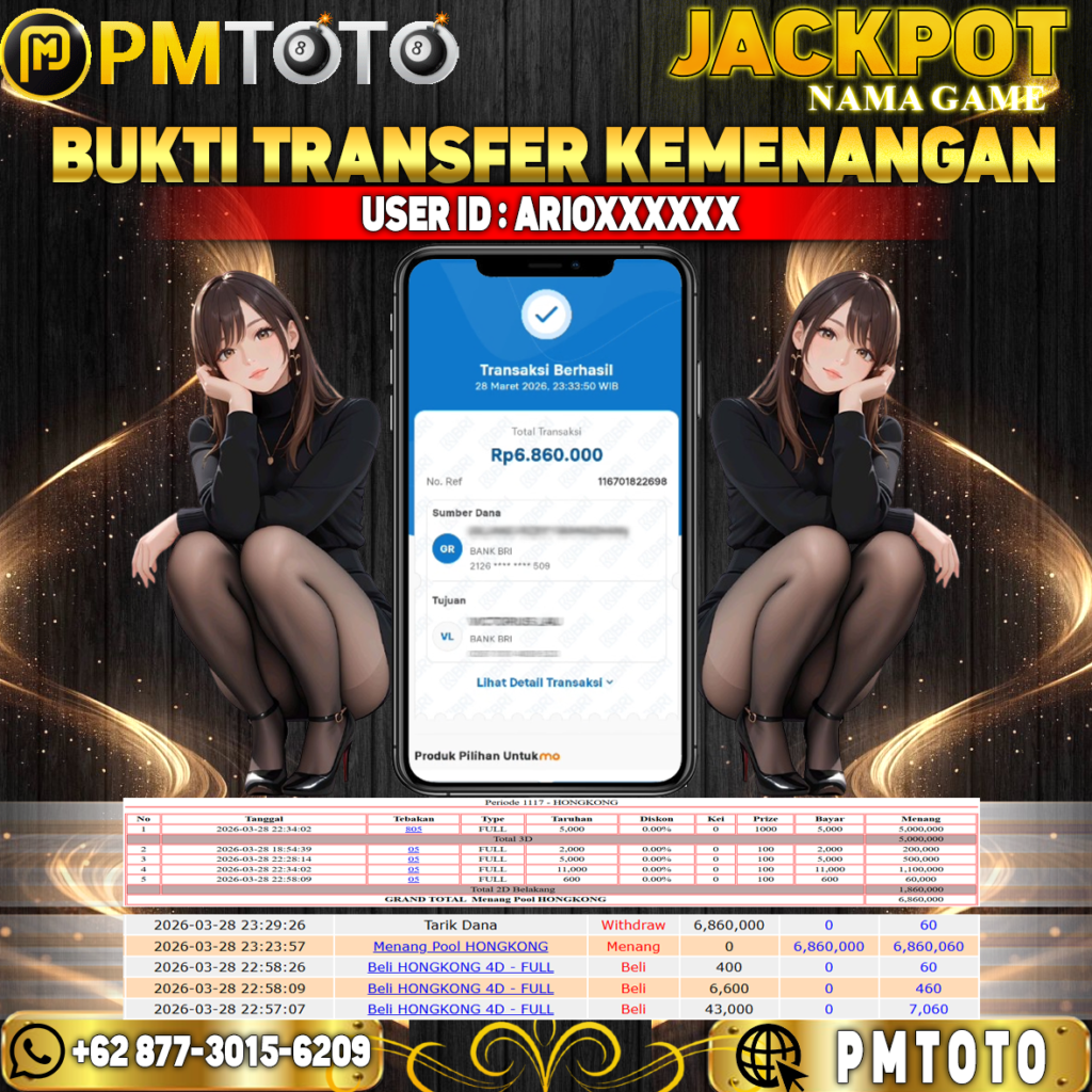 SELAMAT KEPADA MEMBER ARIOXXXXX JACKPOT 6,8 JUTA DI TOGEL HONGKONG