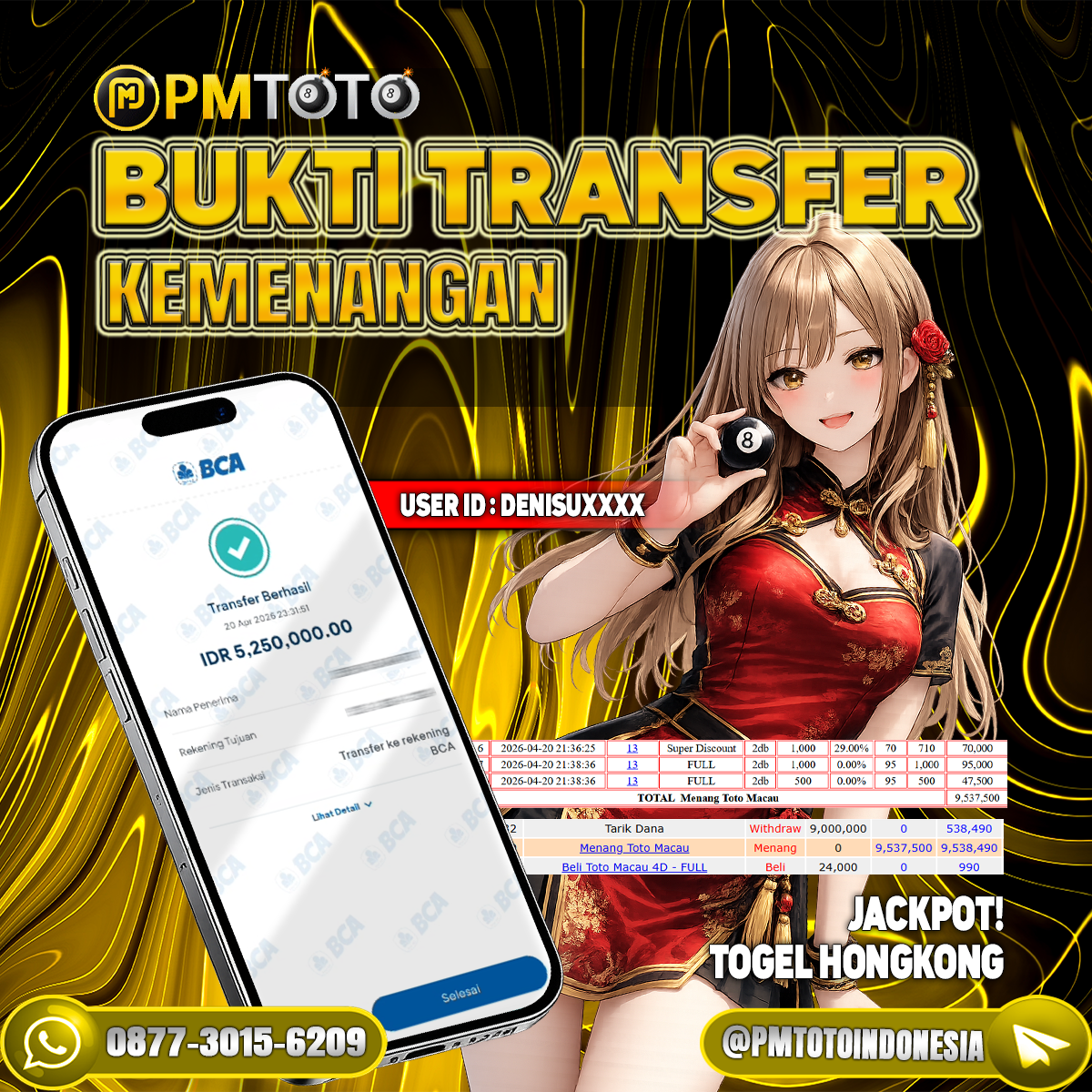 SELAMAT KEPADA MEMBER DENISUXXX JACKPOT 5.2 JUTA DI TOGEL HONGKONG