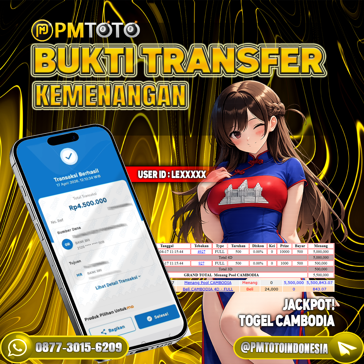 SELAMAT KEPADA MEMBER LEXXXXX JACKPOT 4.5 JUTA DI TOGEL CAMBODIA