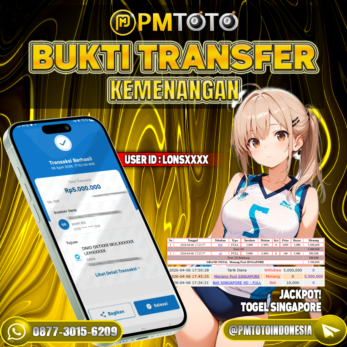 SELAMAT KEPADA MEMBER LONSXXXX JACKPOT 5 JUTA DI TOGEL SINGAPORE