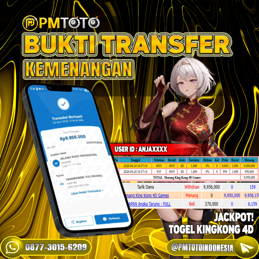 SELAMAT KEPADA MEMBER ANJAXXXX JACKPOT 9,9 JUTA DI TOGEL KINGKONG 4D