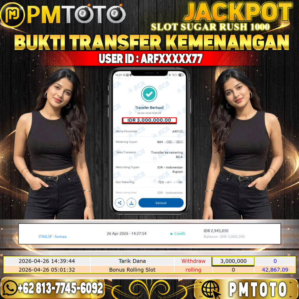 SELAMAT KEPADA MEMBER ARFXXXX77 JACKPOT 3 JUTA DI SLOT SUGAR RUSH 1000