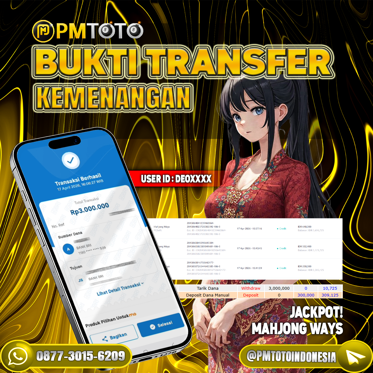 SELAMAT KEPADA MEMBER DEOXXXX JACKPOT 3 JUTA DI SLOT MAHJONG WAYS