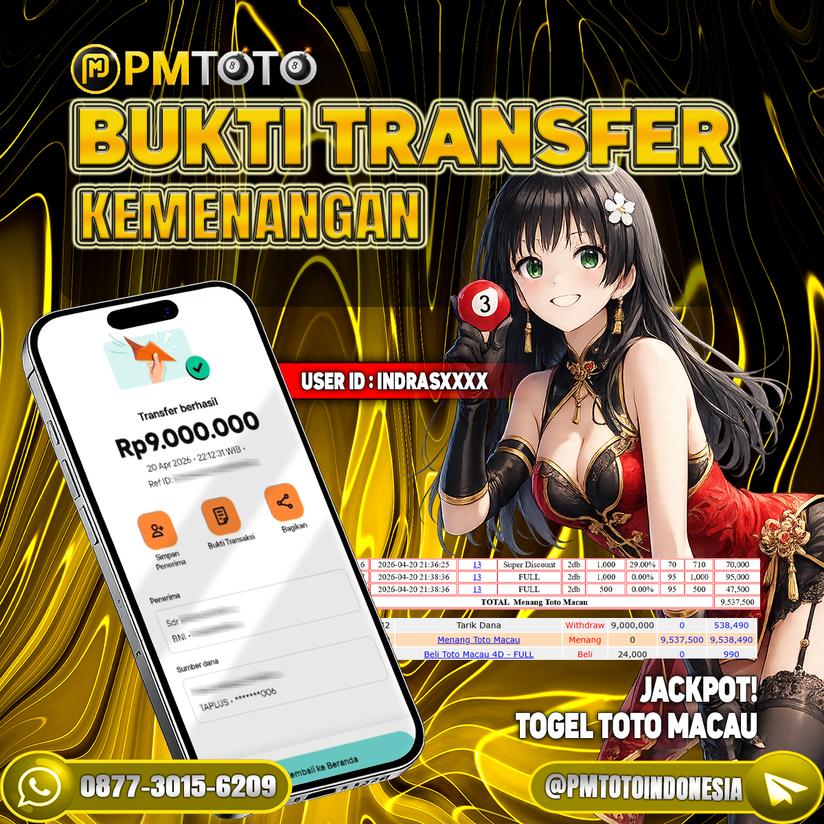 SELAMAT KEPADA MEMBER INDRASXXXX JACKPOT 9 JUTA DI TOGEL TOTOMACAU