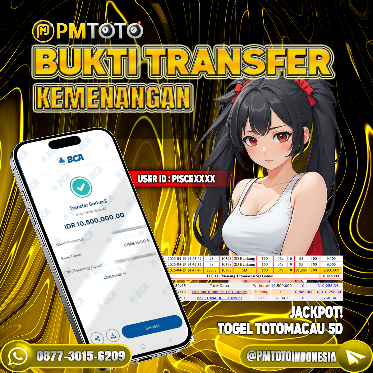 SELAMAT KEPADA MEMBER PISCEXXXXX JACKPOT 10.5 JUTA DI TOGEL TOTOMACAU 5D