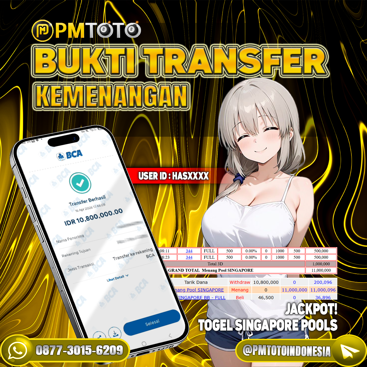 SELAMAT KEPADA MEMBER HASXXXX JACKPOT 10.8 JUTA DI TOGEL SINGAPORE POOLS