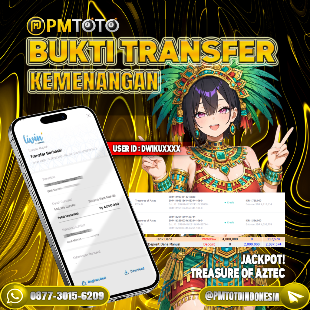 SELAMAT KEPADA MEMBER DWIKUXXXX JACKPOT 4 JUTA DI SLOT TREASURE OF AZTEC