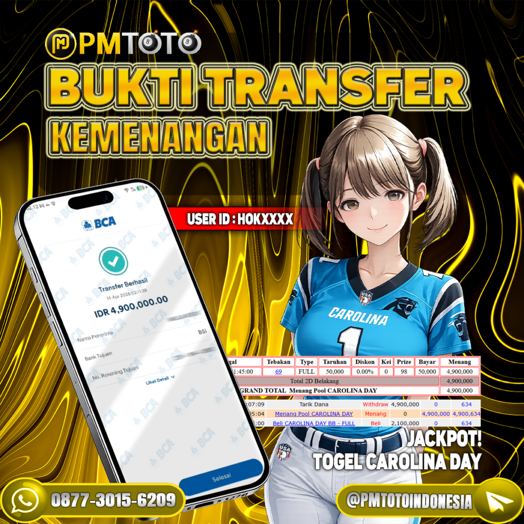 SELAMAT KEPADA MEMBER HOKXXXX JACKPOT 4.9 JUTA DI TOGEL CAROLINA DAY