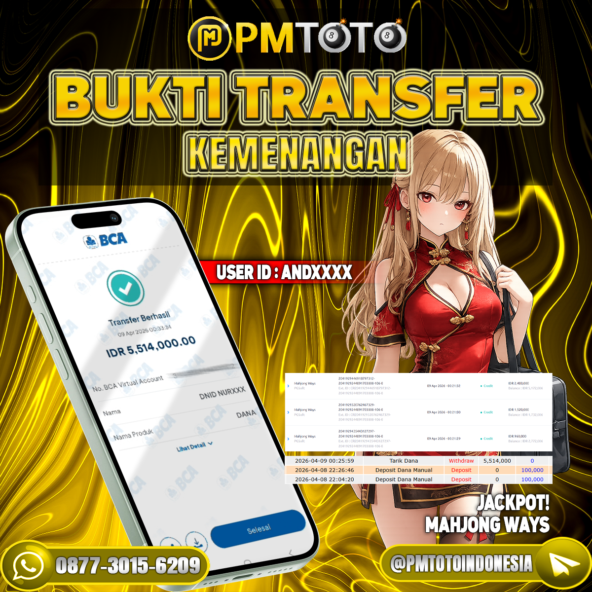 SELAMAT KEPADA MEMBER ANDXXXX JACKPOT 5.5 JUTA DI SLOT MAHJONG WAYS