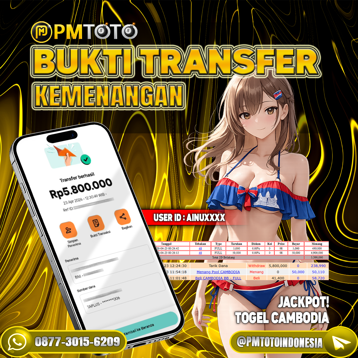 SELAMAT KEPADA MEMBER AINUXXXX JACKPOT 5.8 JUTA DI TOGEL CAMBODIA