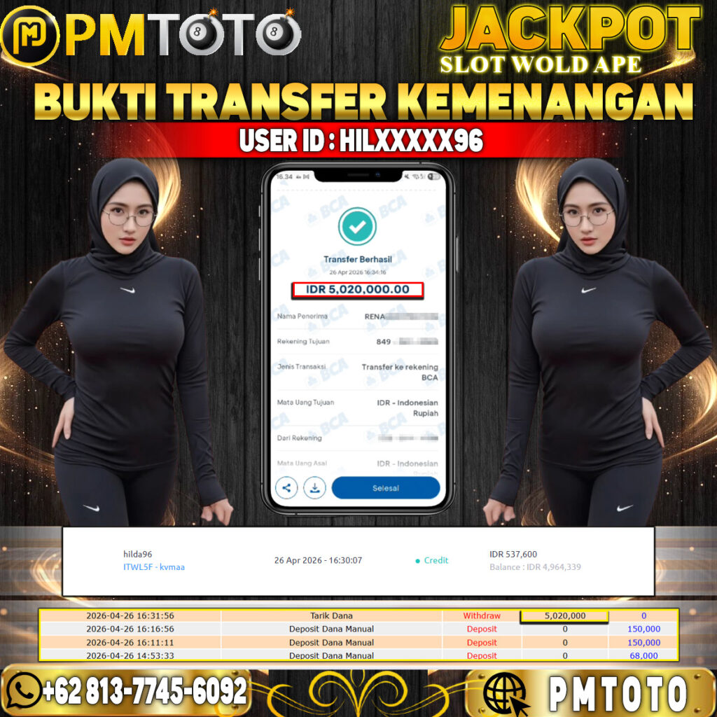 SELAMAT KEPADA MEMBER HILXXXX96 JACKPOT 5 JUTA DI SLOT WILD APE