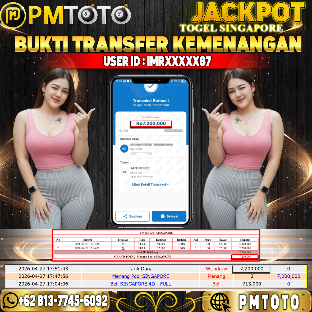 SELAMAT KEPADA MEMBER IMRXXXX87 JACKPOT 7.2 JUTA DI TOGEL SINGAPORE