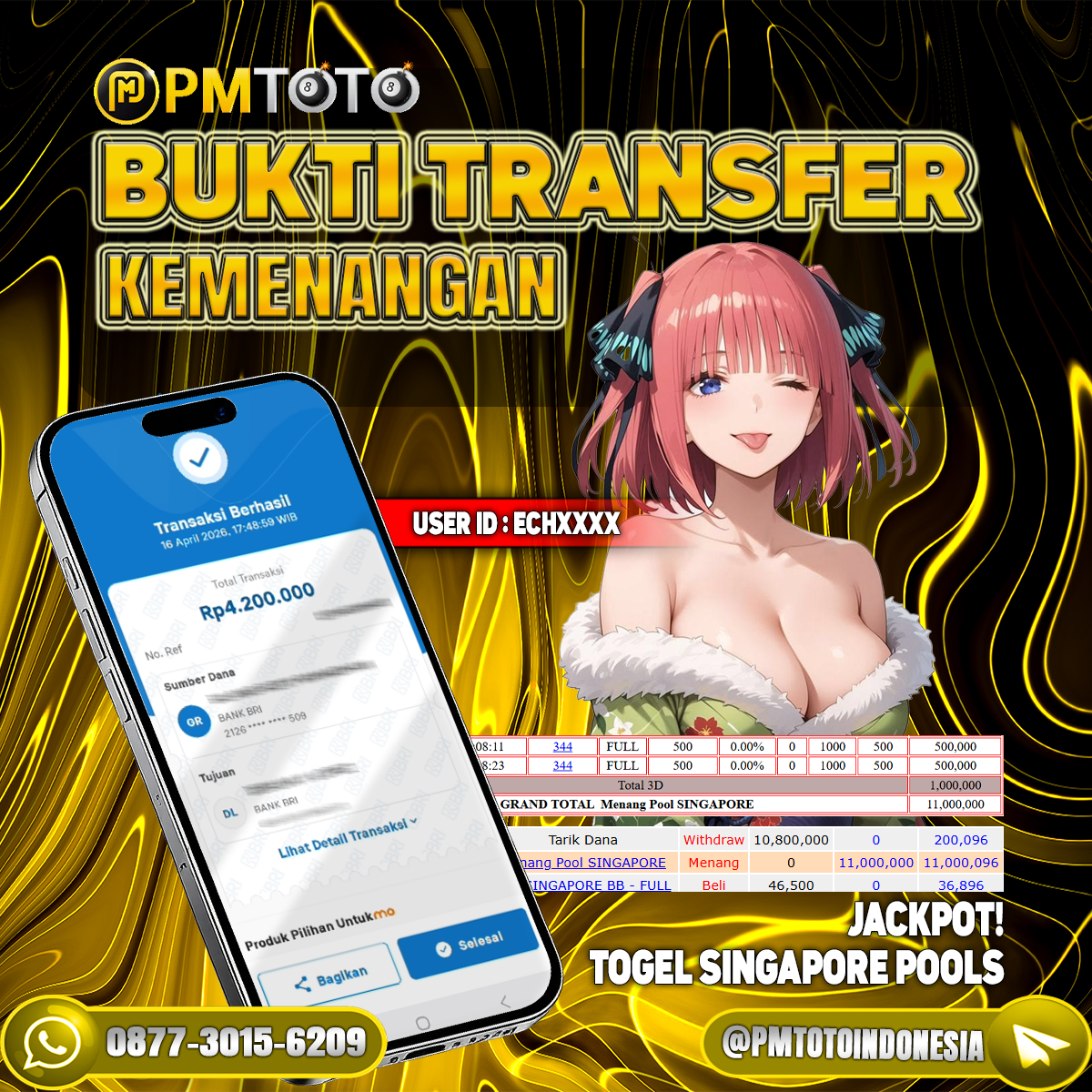 SELAMAT KEPADA MEMBER ECHXXXX JACKPOT 4.2 JUTA DI TOGEL SINGAPORE POOLS