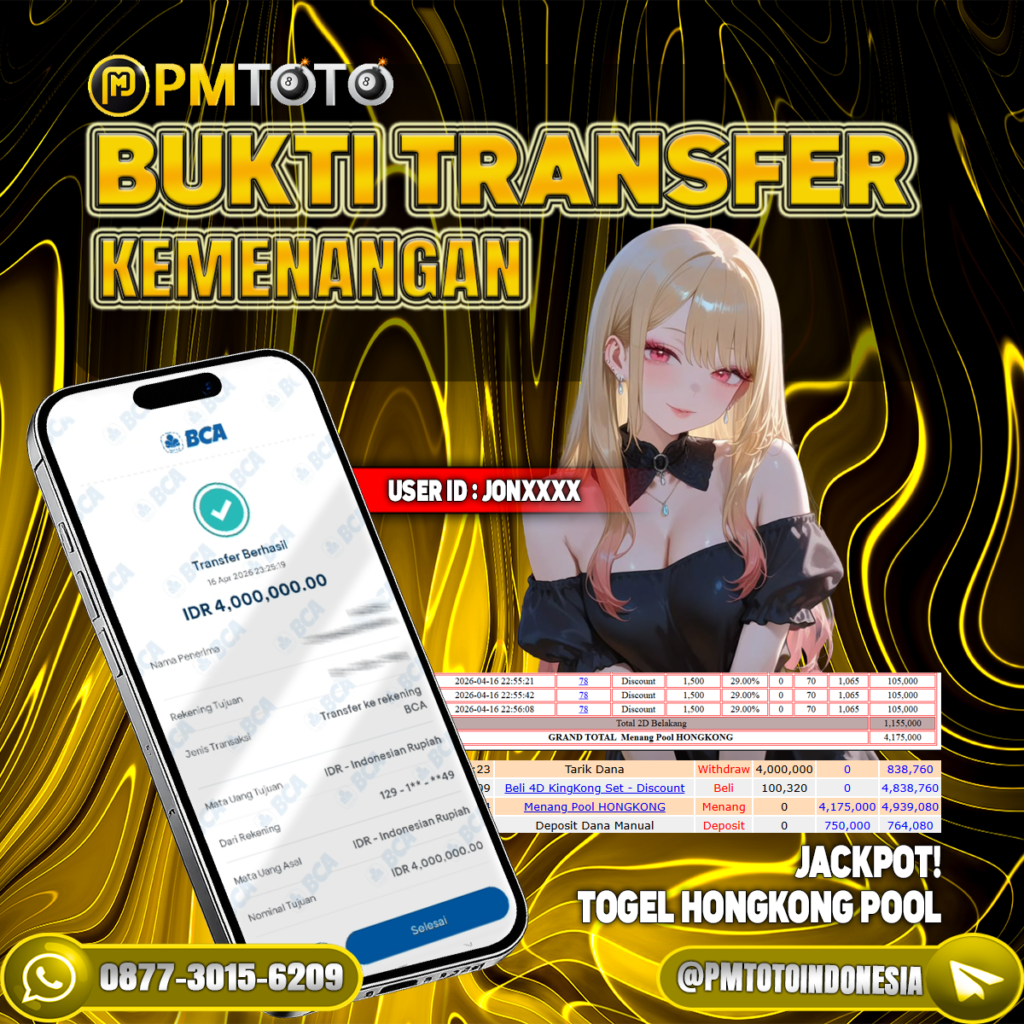 SELAMAT KEPADA MEMBER JONXXXX JACKPOT 4 JUTA DI TOGEL HONGKONG POOLS