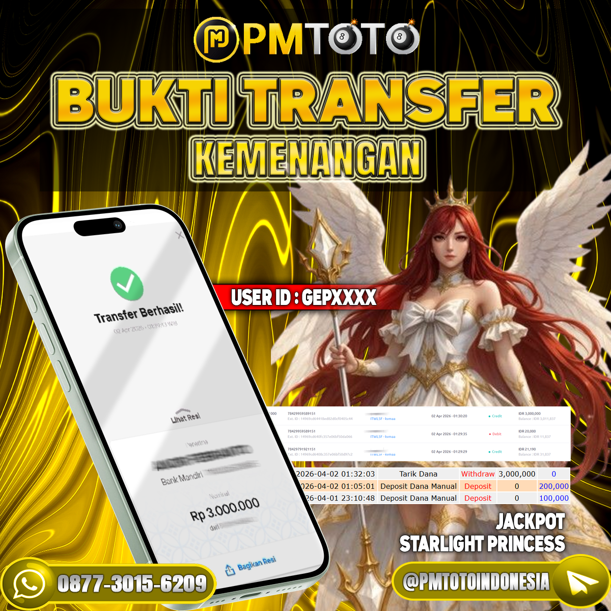 SELAMAT KEPADA MEMBER GEPXXXX JACKPOT 3 JUTA DI SLOT STARLIGHT PRINCESS