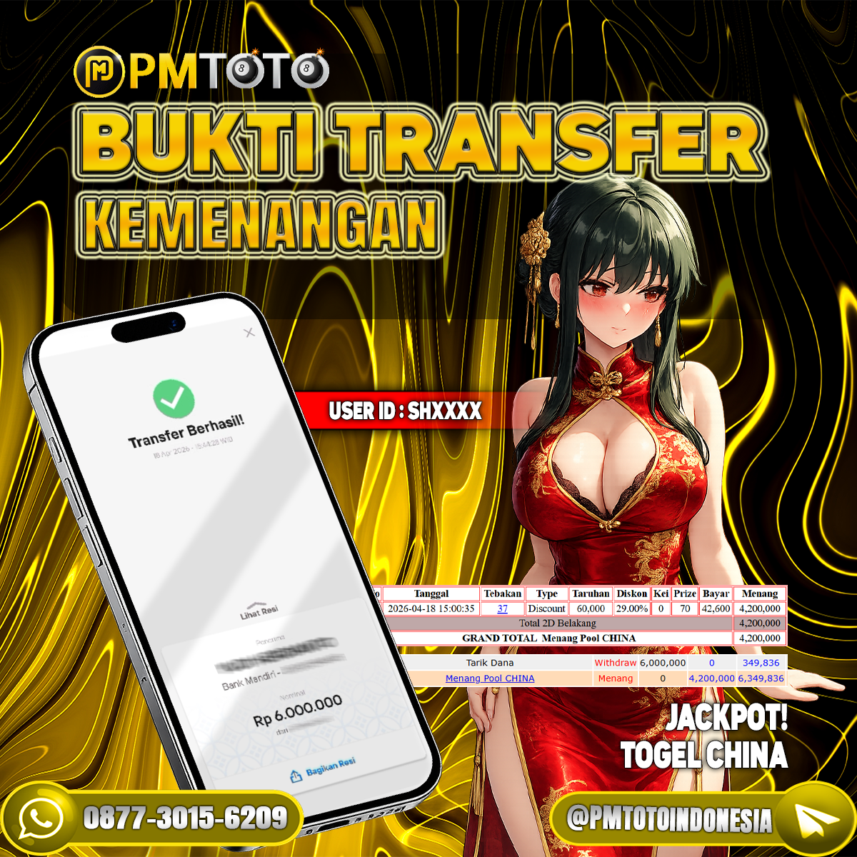 SELAMAT KEPADA MEMBER SHXXXXX JACKPOT 6 JUTA DI TOGEL CHINA
