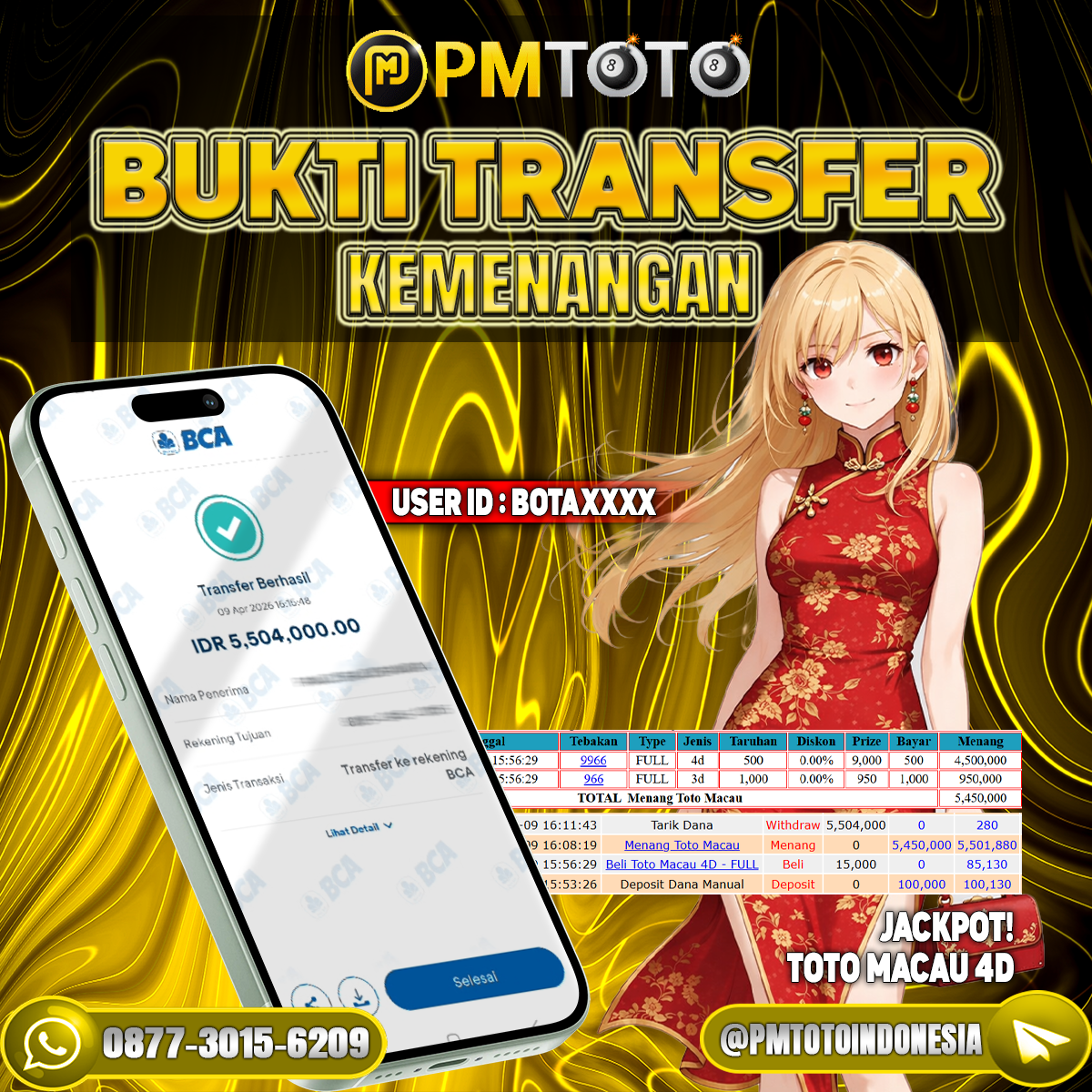 SELAMAT KEPADA MEMBER BOTAXXX JACKPOT 5.5 JUTA DI TOGEL TOTOMACAU 4D