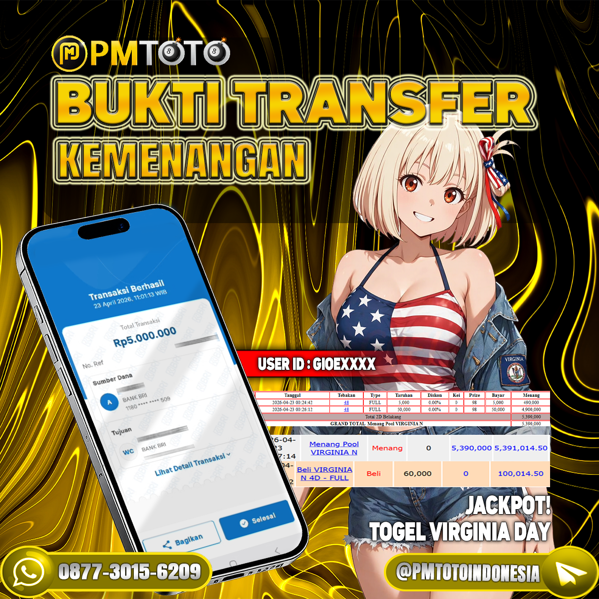 SELAMAT KEPADA MEMBER GIOEXXXX JACKPOT 5.8 JUTA DI TOGEL VIRGINIA DAY