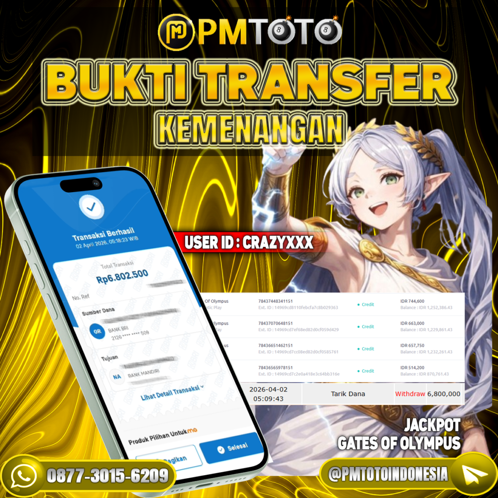 SELAMAT KEPADA MEMBER CRAZYXXXX JACKPOT 6.8 JUTA DI SLOT GATES OF OLYMPUS