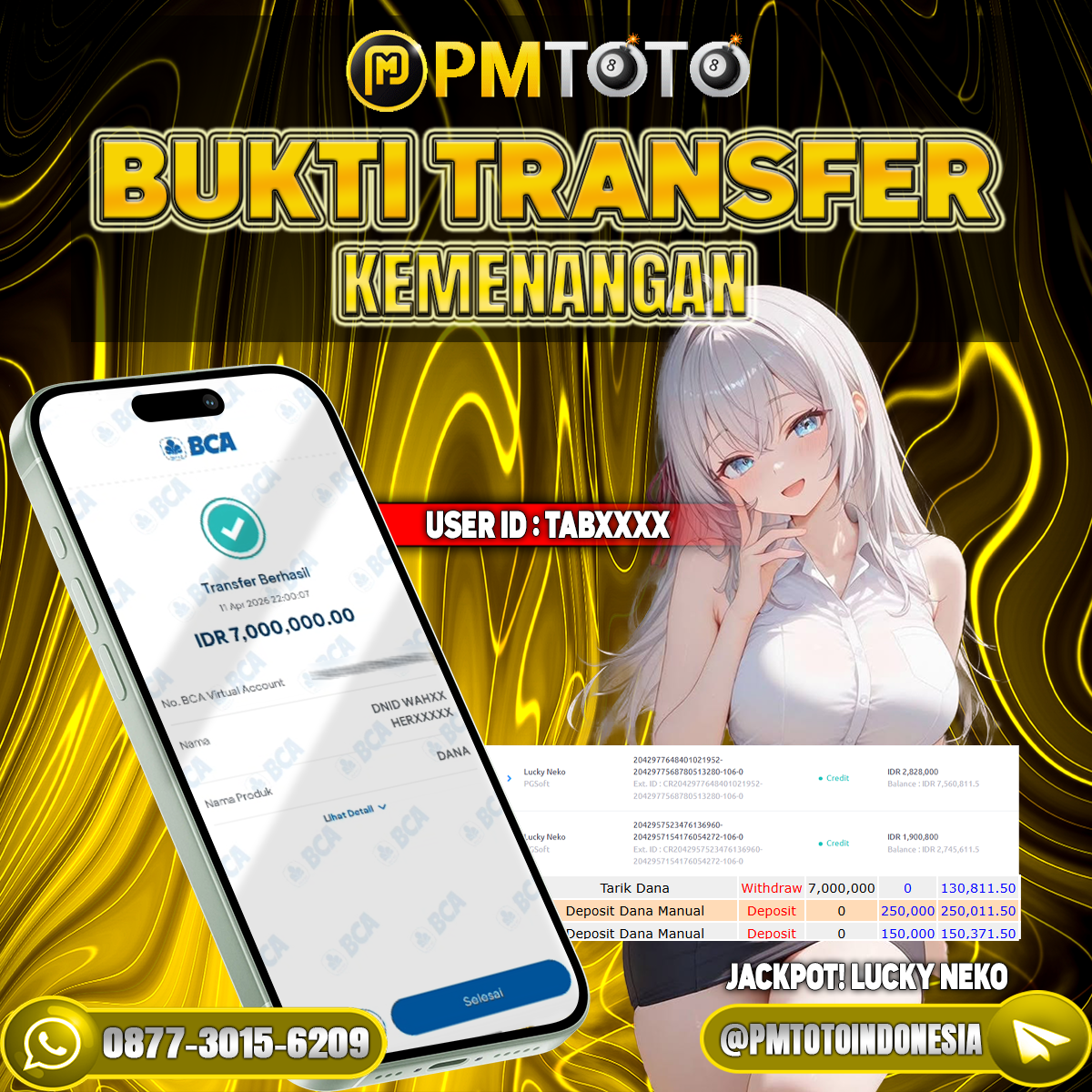 SELAMAT KEPADA MEMBER TABXXXX JACKPOT 7 JUTA DI SLOT LUCKY NEKO