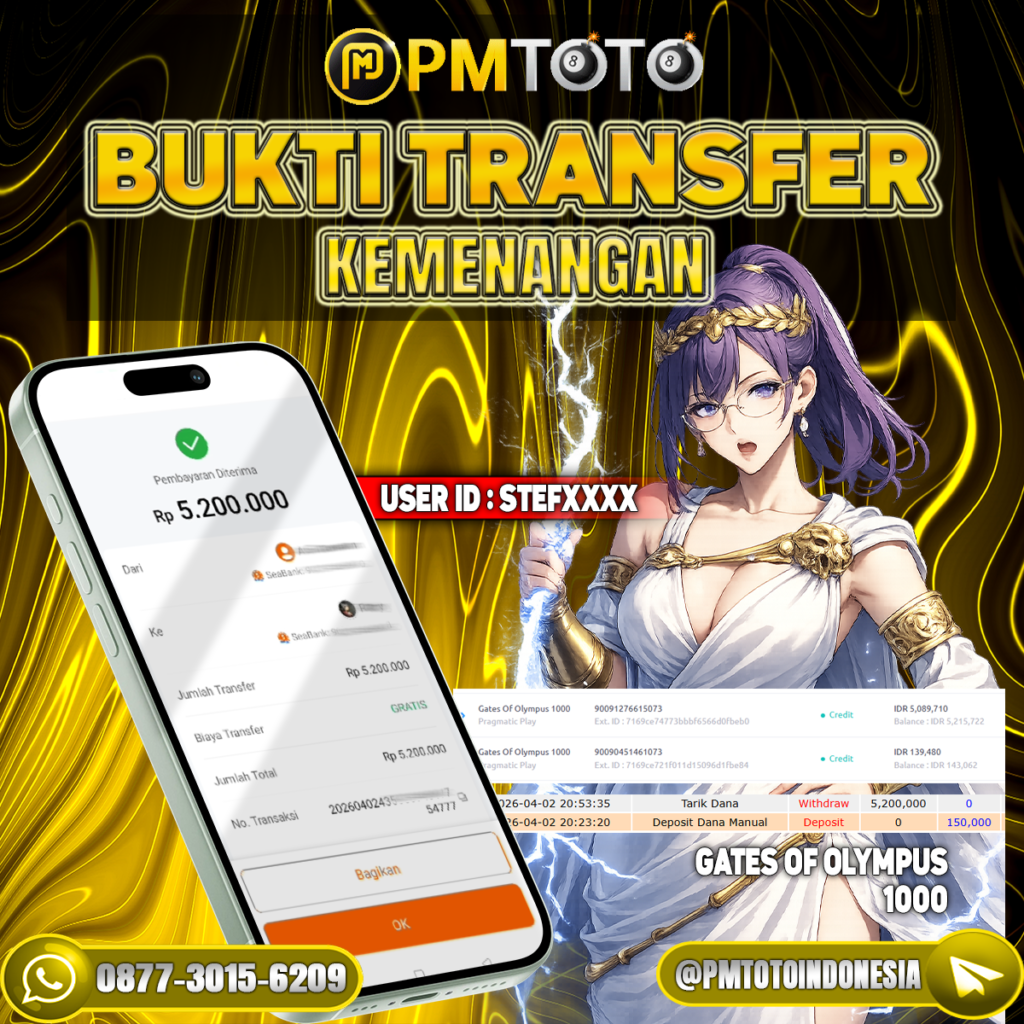 SELAMAT KEPADA MEMBER STEFXXX JACKPOT 5.2 JUTA DI SLOT GATES OF OLYMPUS 1000