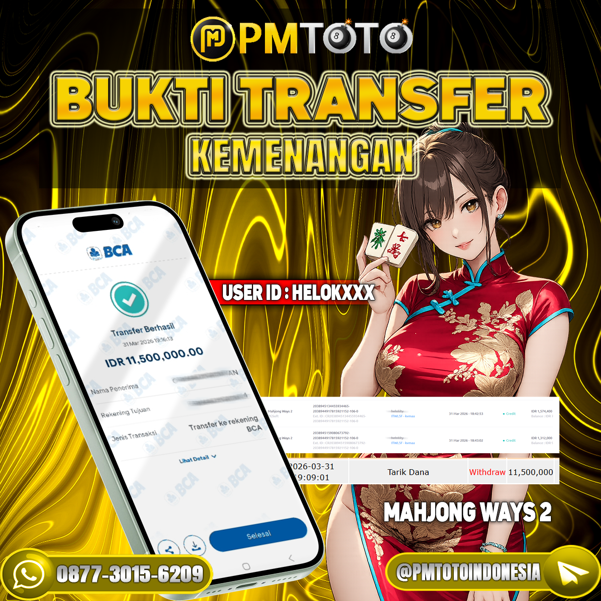 SELAMAT KEPADA MEMBER HELOKXXXX JACKPOT 11.5 JUTA DI SLOT MAHJONG WAYS 2