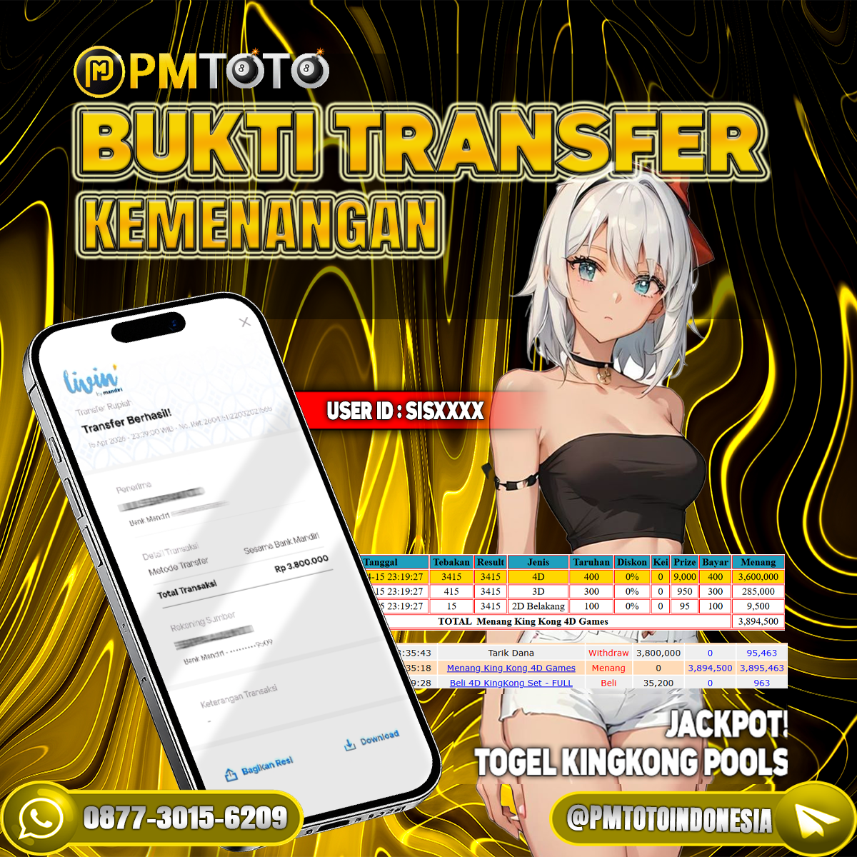 SELAMAT KEPADA MEMBER JACKPOT 3.8 JUTA DI TOGEL KINGKONG 4D