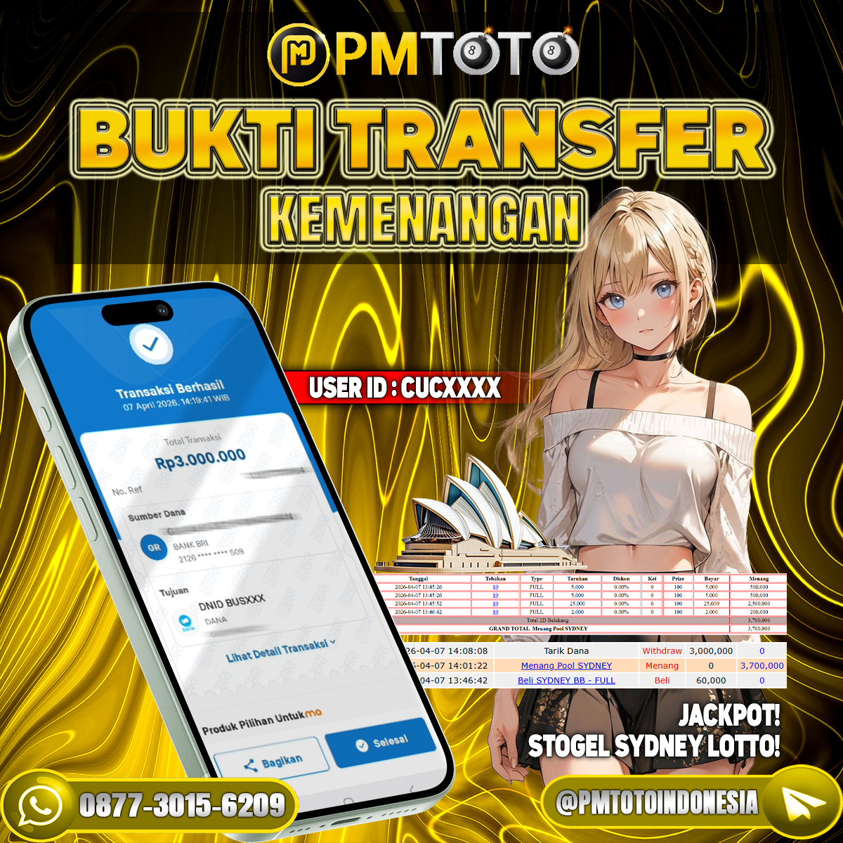 SELAMAT KEPADA MEMBER CUCXXXX JACKPOT 3 JUTA DI TOGEL SYDNEY LOTTO