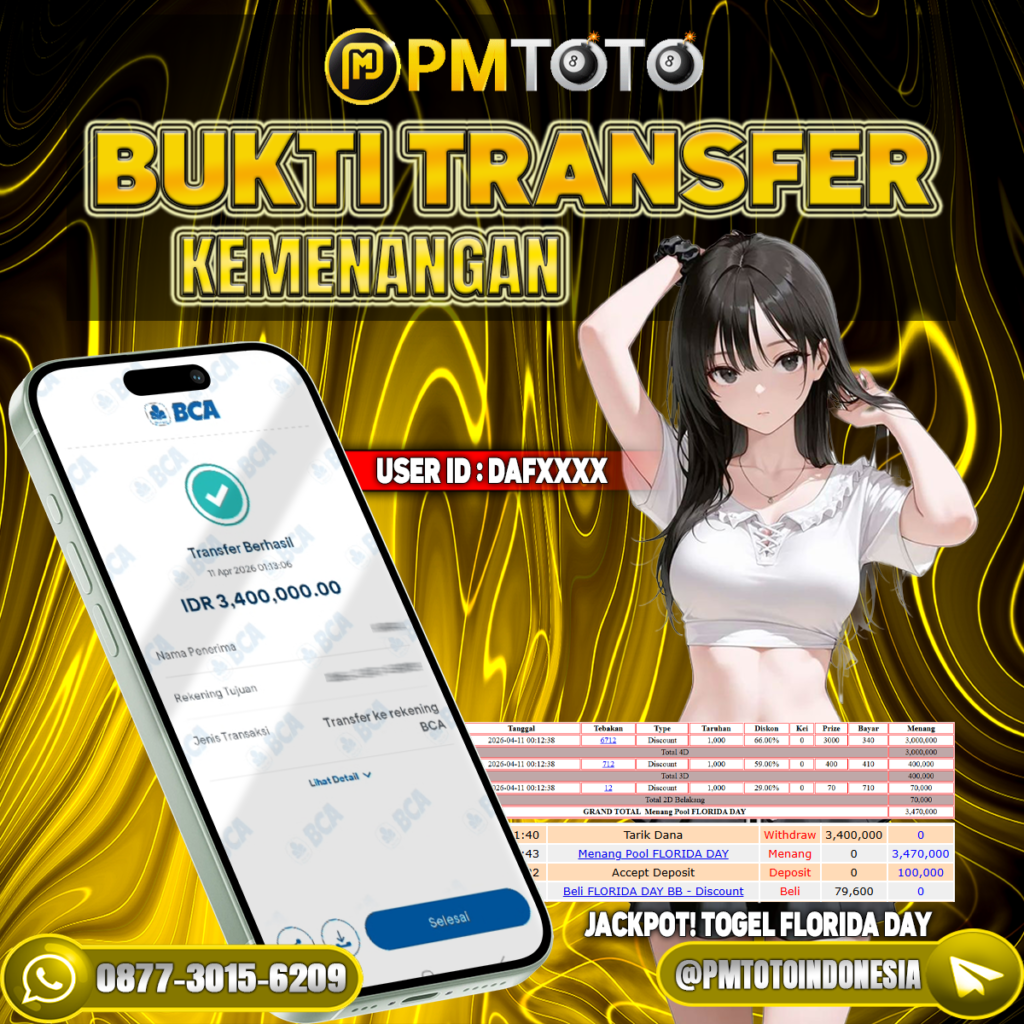 SELAMAT KEPADA MEMBER DAFXXX JACKPOT 3.4 JUTA DI TOGEL FLORIDA DAY
