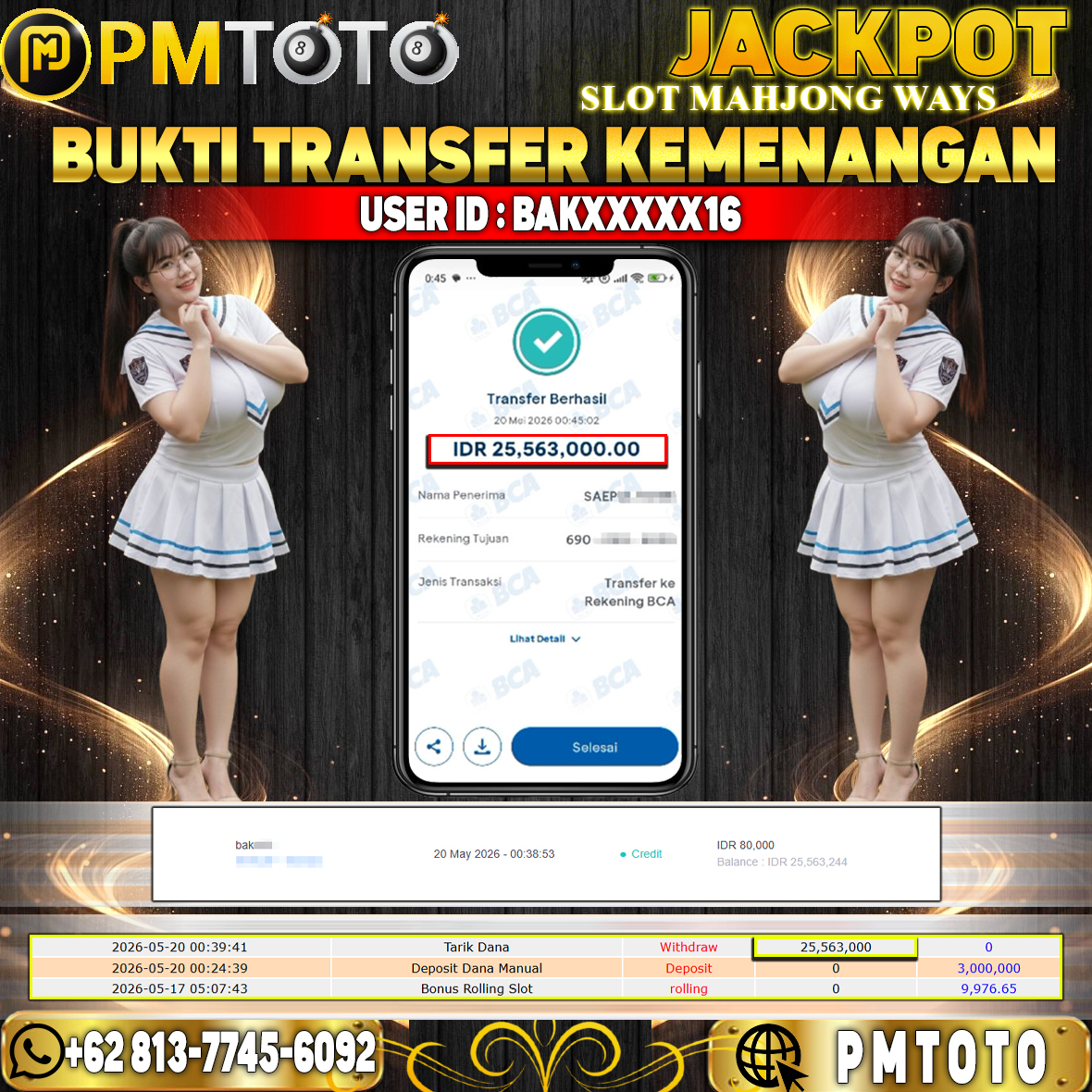 SELAMAT KEPADA MEMBER BAKXXXX16 JACKPOT 25.5 JUTA DI SLOT MAHJONG WAYS