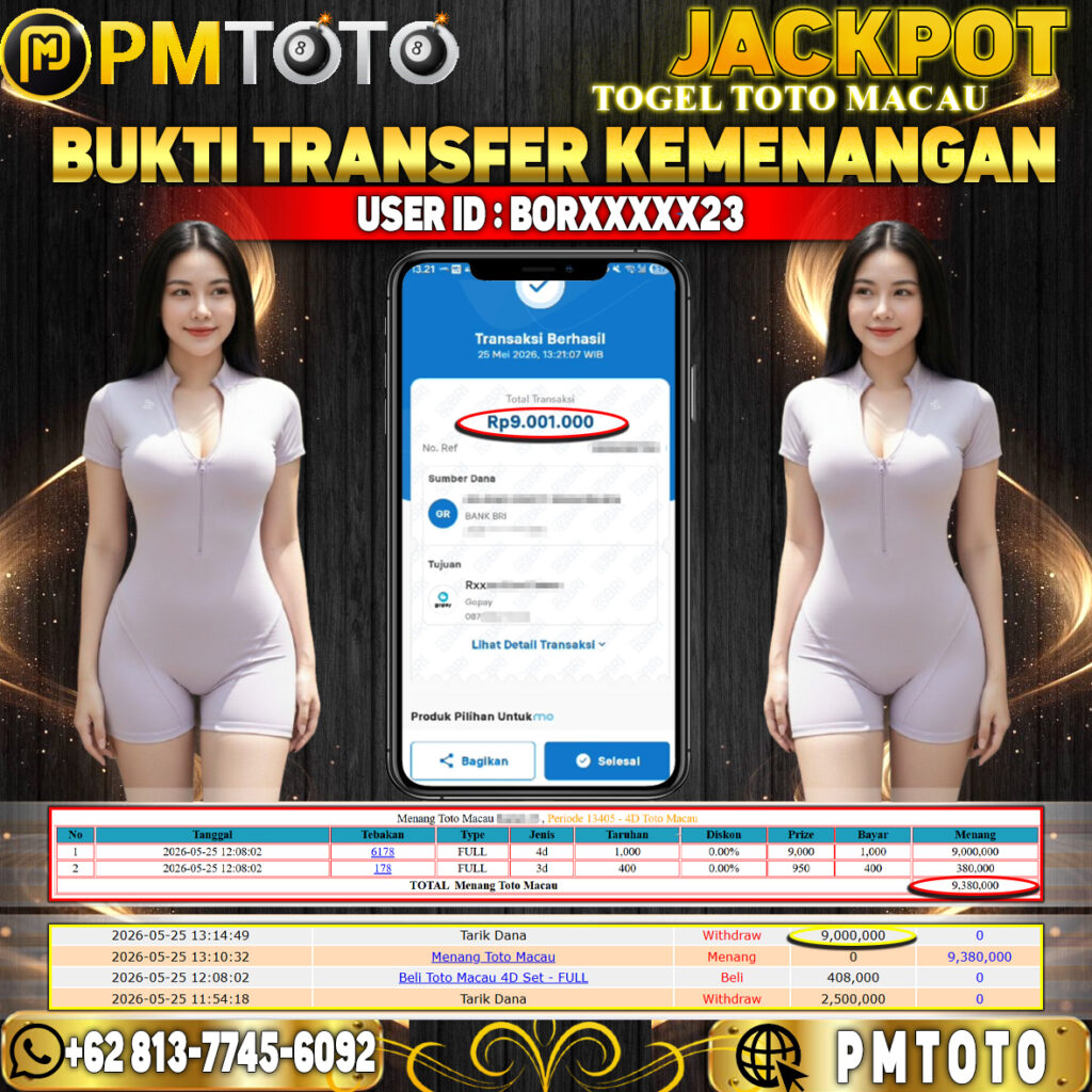 SELAMAT KEPADA MEMBER BORXXXX23 JACKPOT 9 JUTA DI TOGEL TOTO MACAU