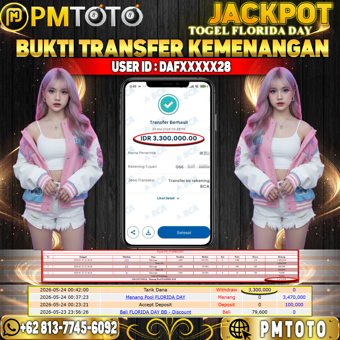 SELAMAT KEPADA MEMBER DAFXXXX28 JACKPOT 3.3 JUTA DI TOGEL FLORIDA DAY