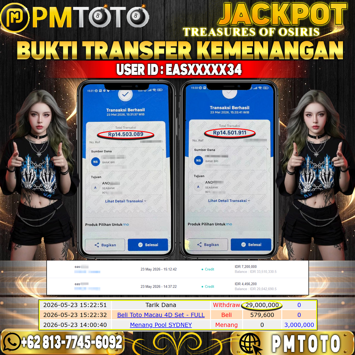 SELAMAT KEPADA MEMBER EASXXXX34 JACKPOT 29 JUTA DI SLOT TREASURES OF OSIRIS