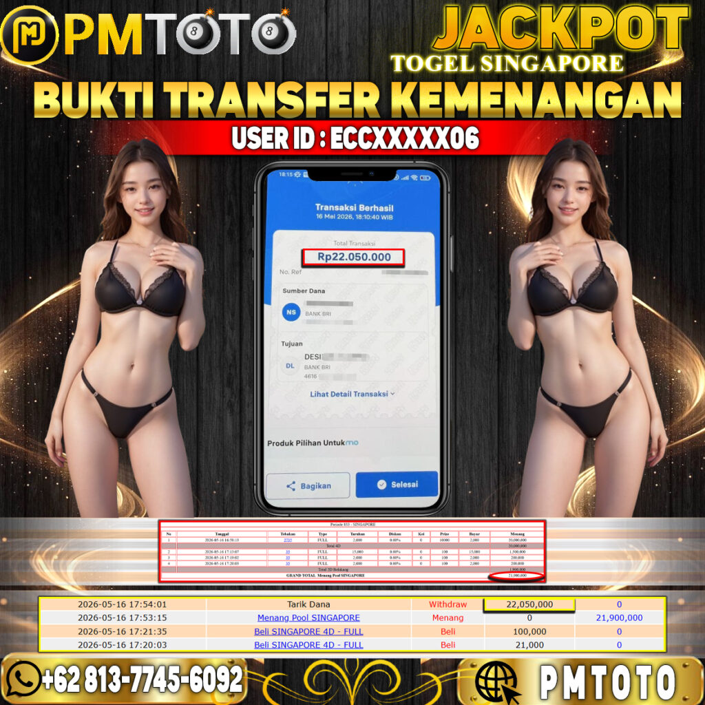 SELAMAT KEPADA MEMBER ECCXXXX06 JACKPOT 22 JUTA DI TOGEL SINGAPORE