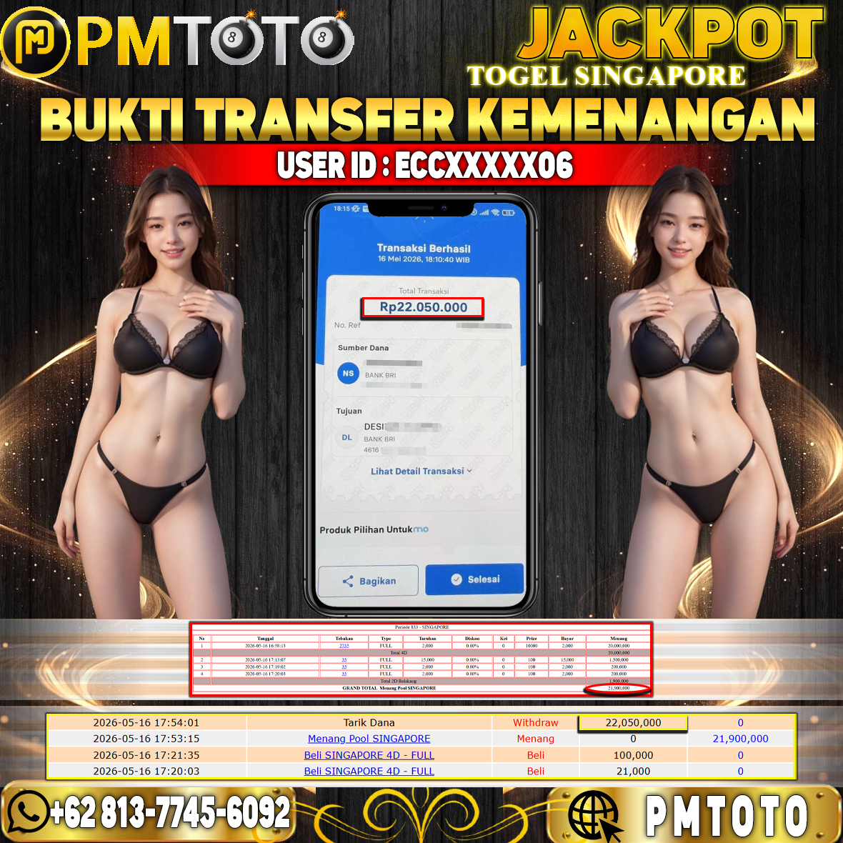 SELAMAT KEPADA MEMBER ECCXXXX06 JACKPOT 22 JUTA DI TOGEL SINGAPORE
