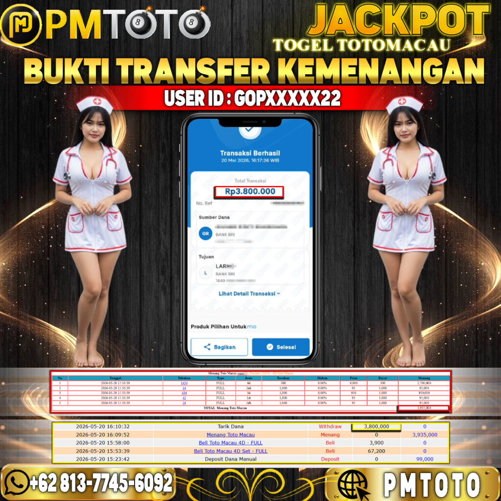 SELAMAT KEPADA MEMBER GOPXXXX22 JACKPOT 3.8 JUTA DI TOGEL TOTOMACAU