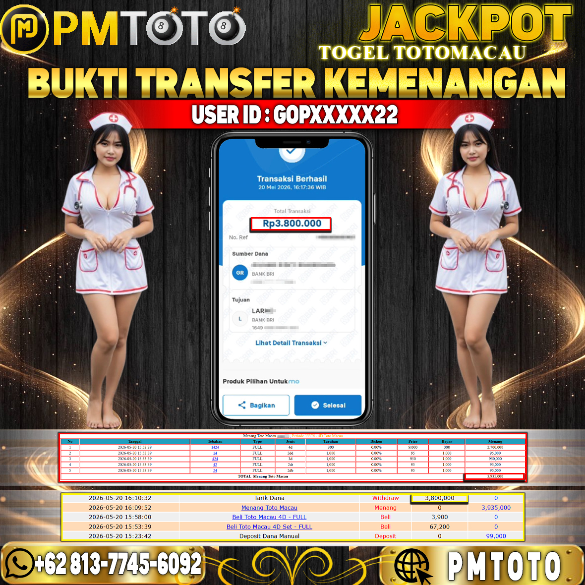 SELAMAT KEPADA MEMBER GOPXXXX22 JACKPOT 3.8 JUTA DI TOGEL TOTOMACAU