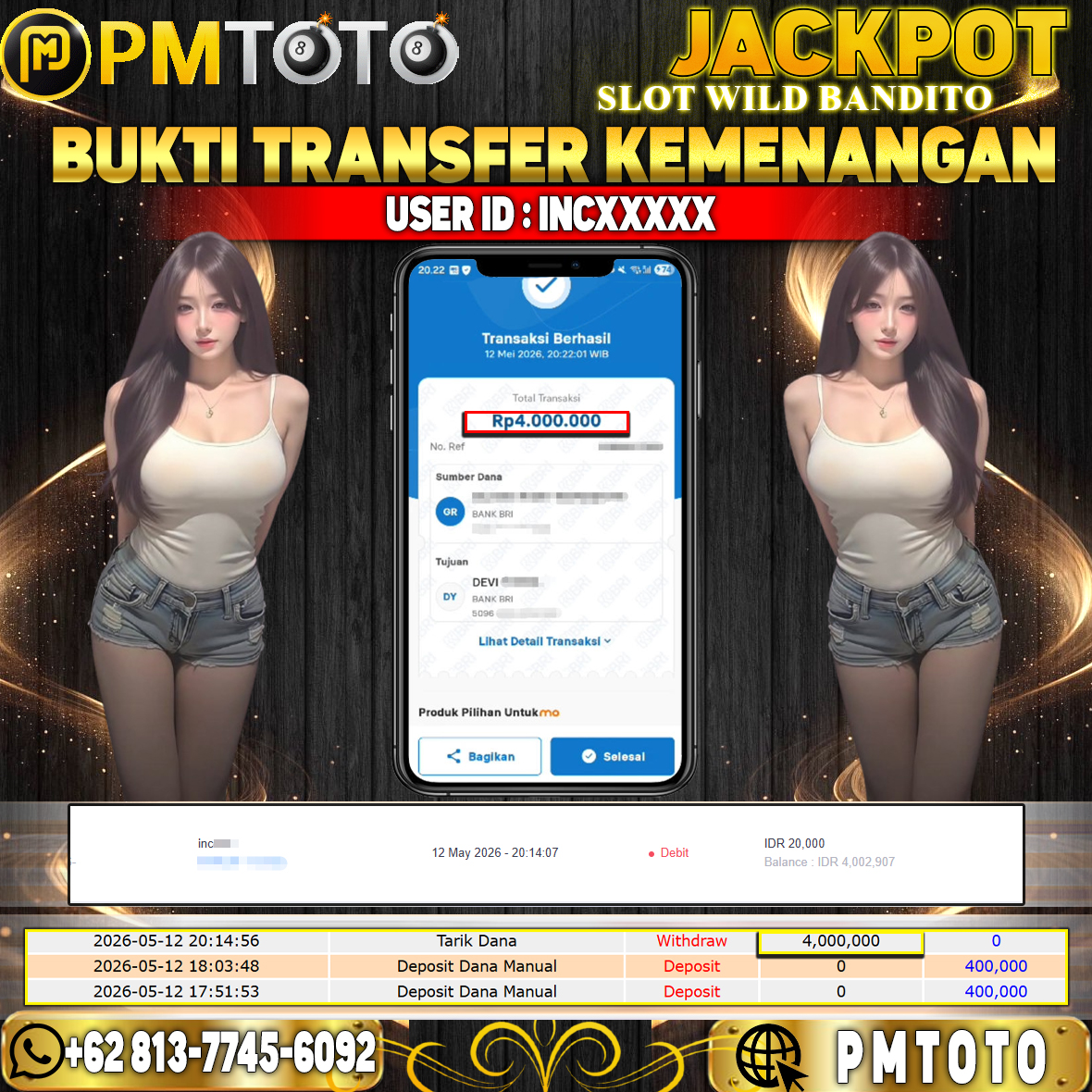 SELAMAT KEPADA MEMBER INCXXXX JACKPOT 4 JUTA DI SLOT WILD BANDITO