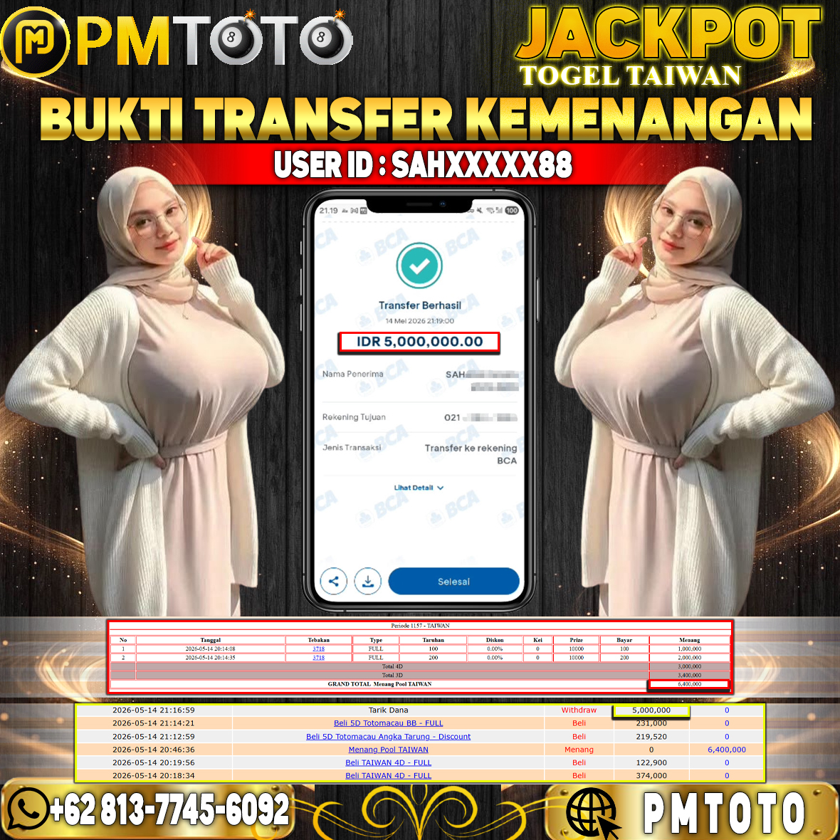 SELAMAT KEPADA MEMBER SAHXXXX88 JACKPOT 5 JUTA DI TOGEL TAIWAN